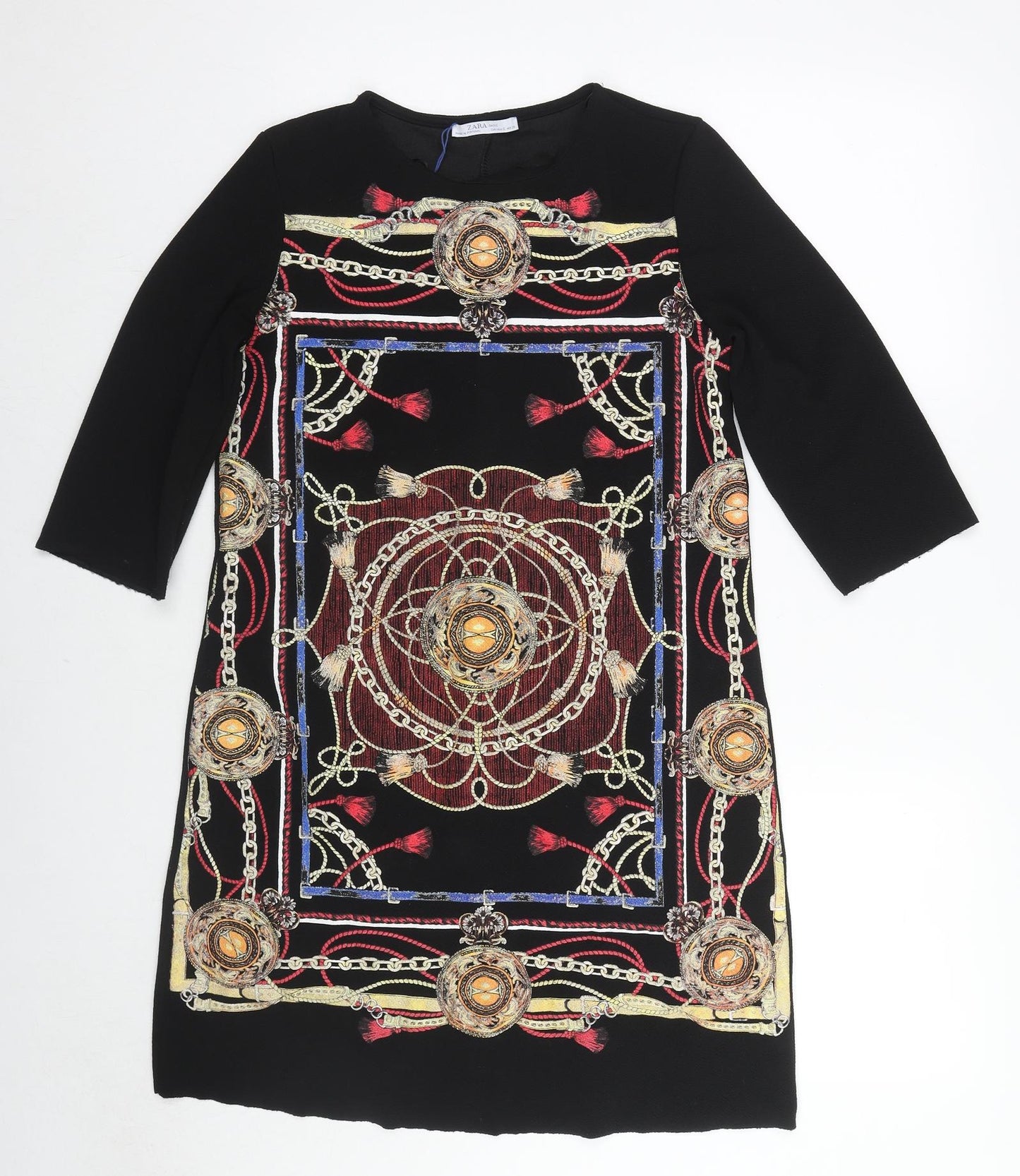 Zara Womens Multicoloured Geometric Polyester A-Line Size S Round Neck Pullover