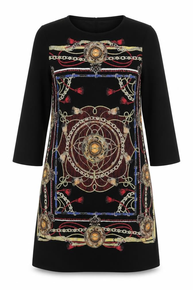 Front view of Zara women’s multicoloured geometric polyester a-line, size S, round neck pullover
