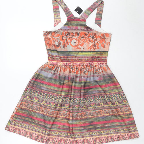 Kiah Womens Multicoloured Geometric Polyester Pinafore/Dungaree Dress Size 12 Round Neck Pullover