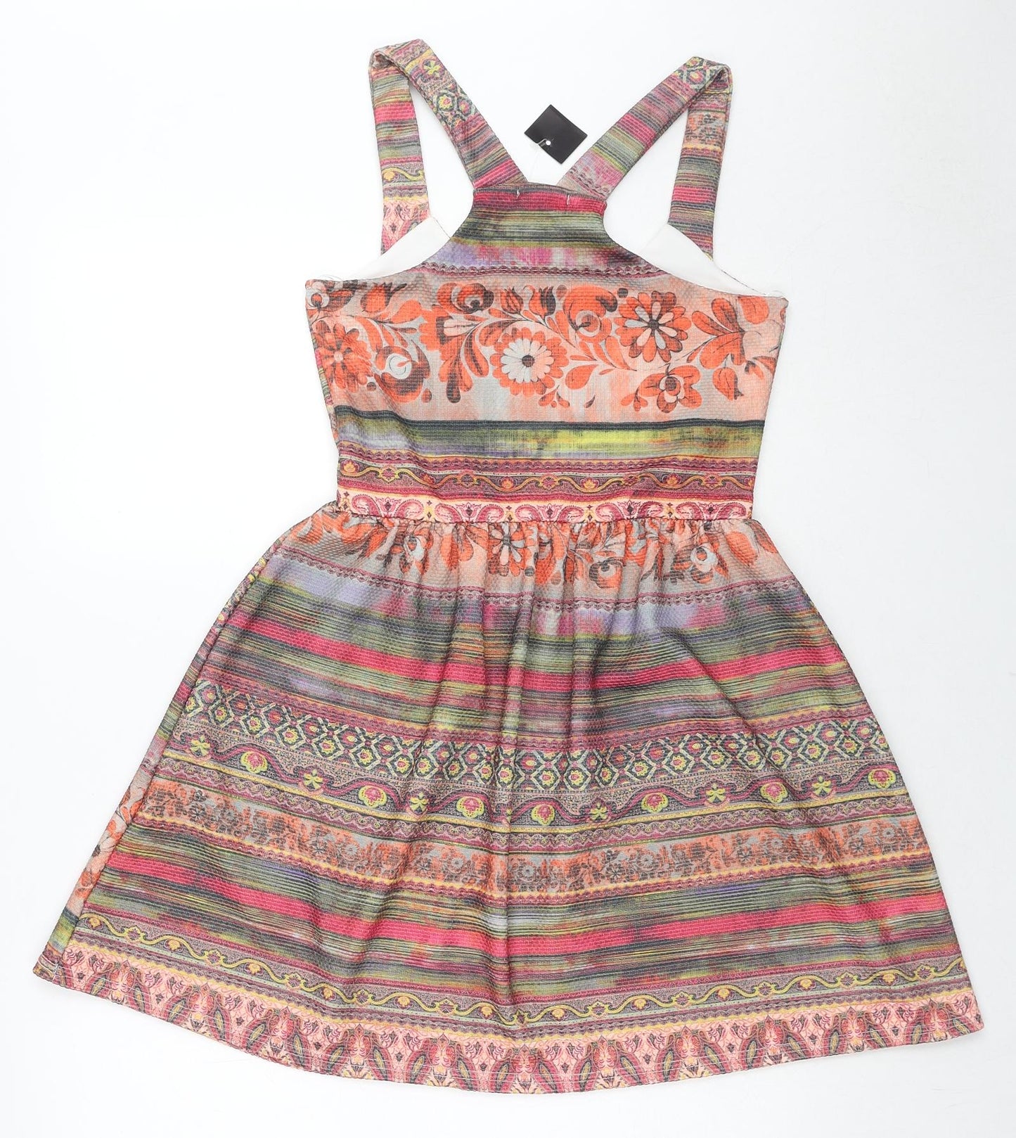 Kiah Womens Multicoloured Geometric Polyester Pinafore/Dungaree Dress Size 12 Round Neck Pullover