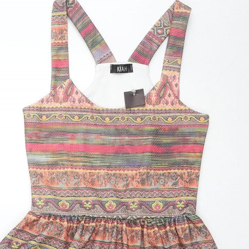 Kiah Womens Multicoloured Geometric Polyester Pinafore/Dungaree Dress Size 12 Round Neck Pullover