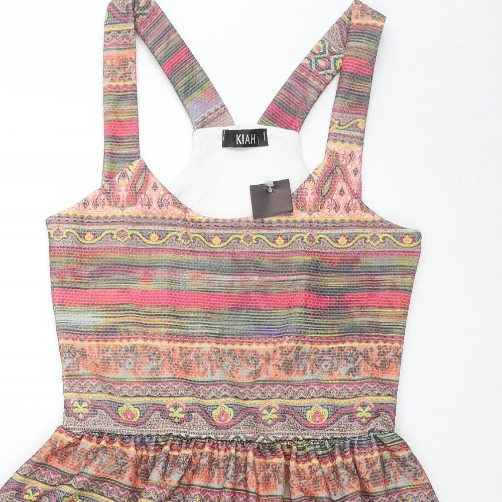 Kiah Womens Multicoloured Geometric Polyester Pinafore/Dungaree Dress Size 12 Round Neck Pullover