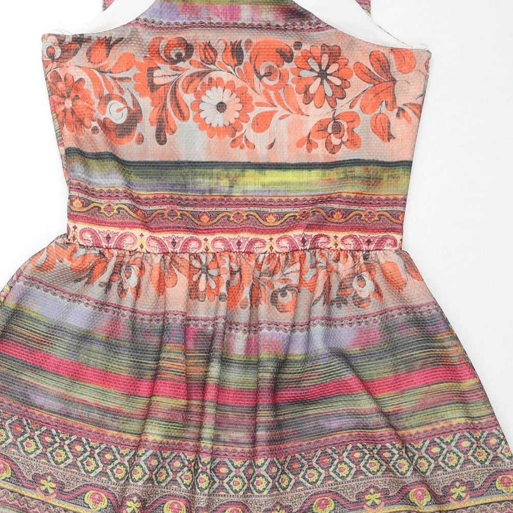 Kiah Womens Multicoloured Geometric Polyester Pinafore/Dungaree Dress Size 12 Round Neck Pullover