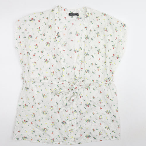Topshop Womens White Floral Cotton Kimono Blouse Size 6 V-Neck