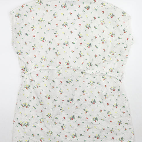Topshop Womens White Floral Cotton Kimono Blouse Size 6 V-Neck