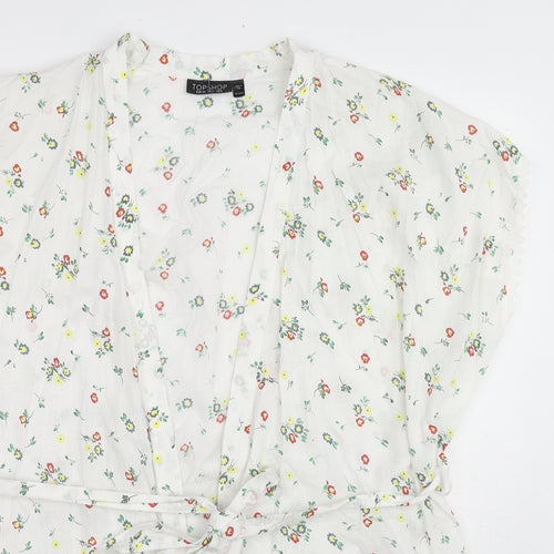 Topshop Womens White Floral Cotton Kimono Blouse Size 6 V-Neck
