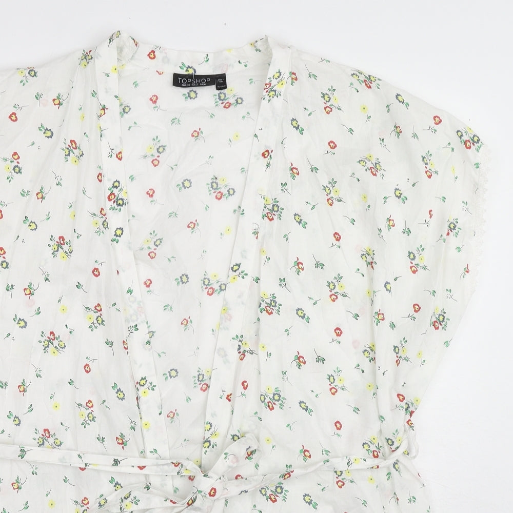 Topshop Womens White Floral Cotton Kimono Blouse Size 6 V-Neck