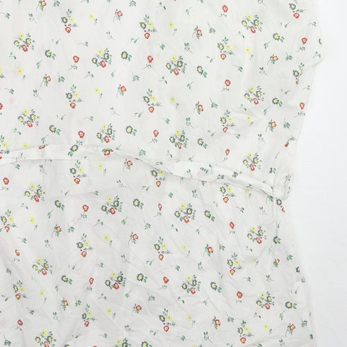 Topshop Womens White Floral Cotton Kimono Blouse Size 6 V-Neck