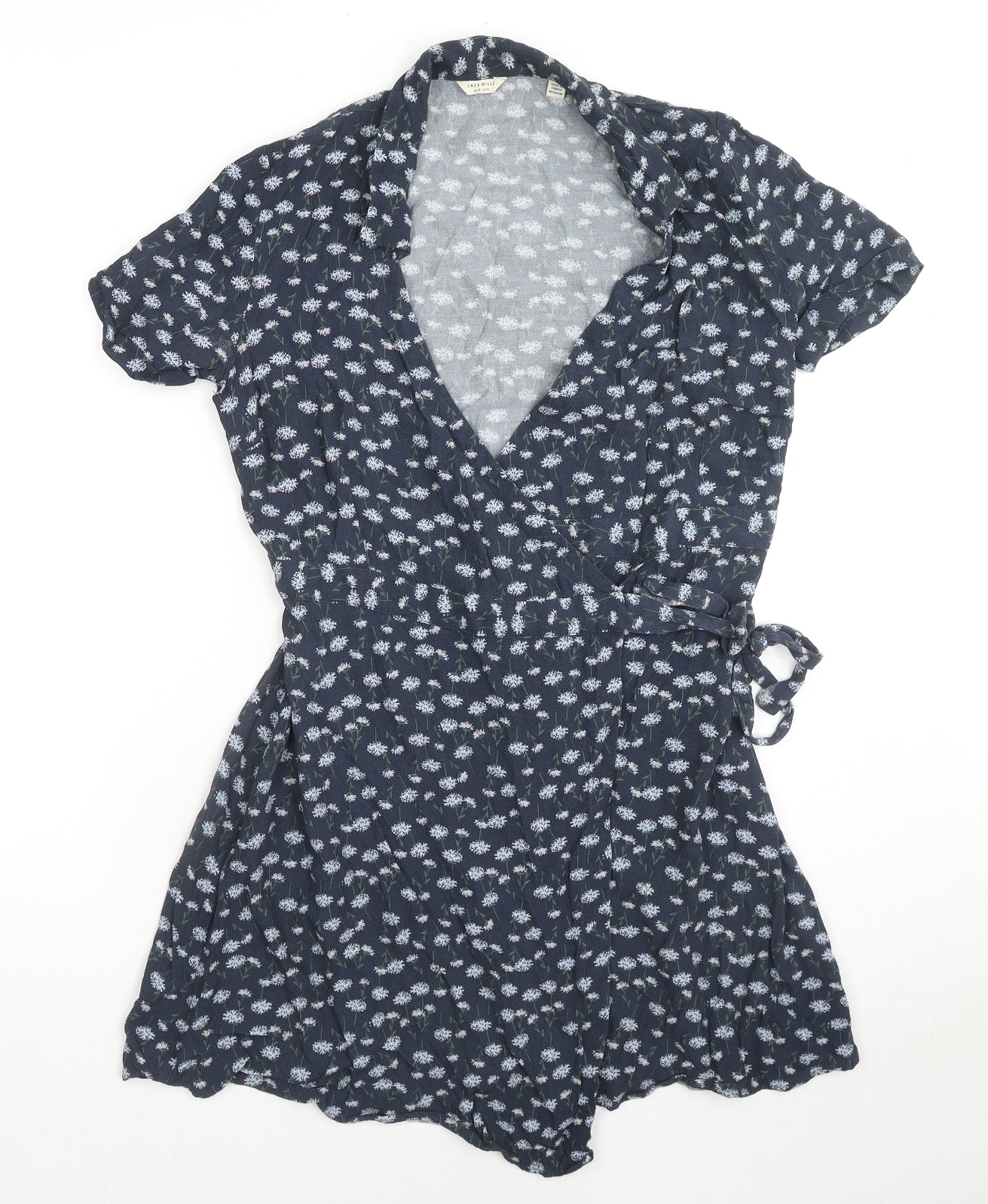 Jack Wills Womens Blue Floral Viscose Wrap Dress Size 8 Collared Tie