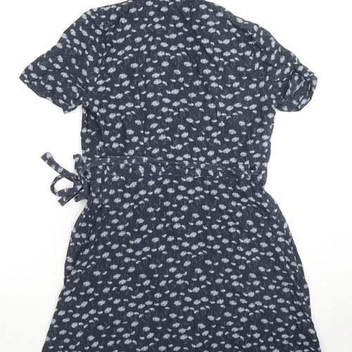 Jack Wills Womens Blue Floral Viscose Wrap Dress Size 8 Collared Tie