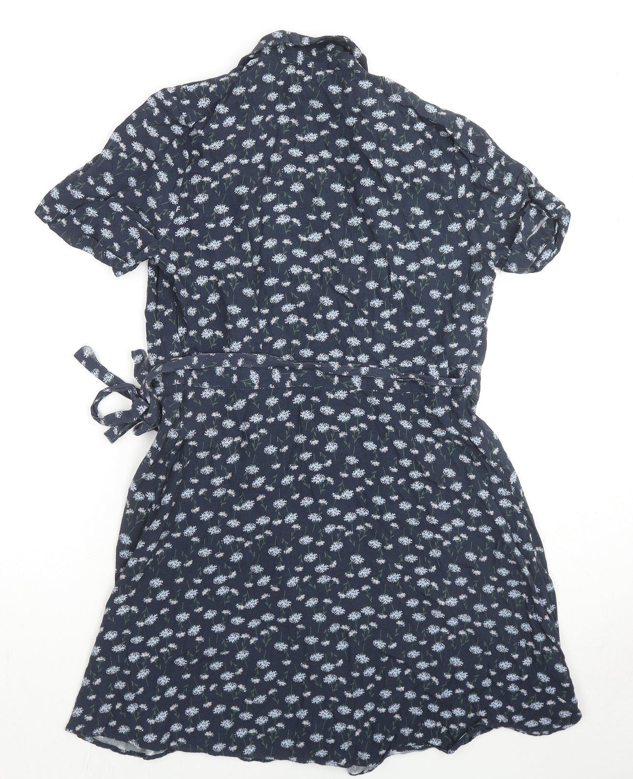 Jack Wills Womens Blue Floral Viscose Wrap Dress Size 8 Collared Tie