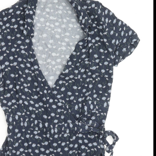 Jack Wills Womens Blue Floral Viscose Wrap Dress Size 8 Collared Tie