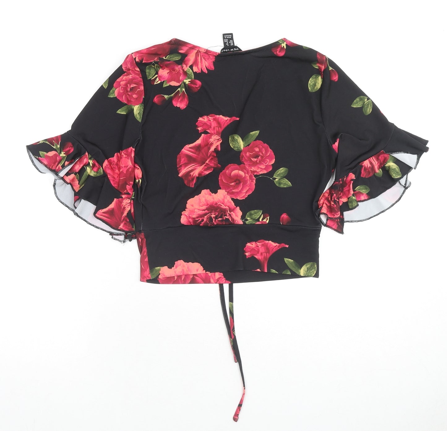 New Look Womens Multicoloured Floral Polyester Cropped Blouse Size 8 V-Neck