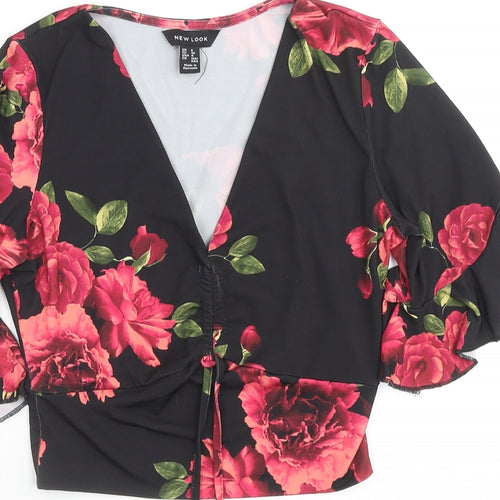 New Look Womens Multicoloured Floral Polyester Cropped Blouse Size 8 V-Neck