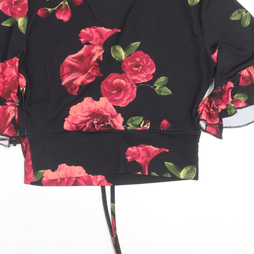 New Look Womens Multicoloured Floral Polyester Cropped Blouse Size 8 V-Neck