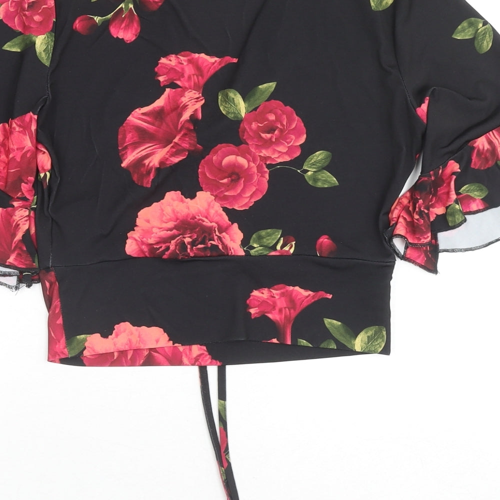 New Look Womens Multicoloured Floral Polyester Cropped Blouse Size 8 V-Neck