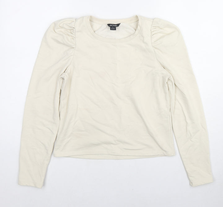 Monki Womens Beige Cotton Pullover Sweatshirt Size S Pullover