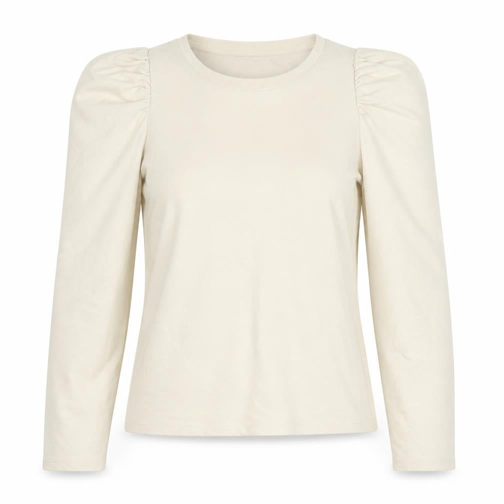 Front view of Monki women’s beige cotton pullover sweatshirt, size S, pullover