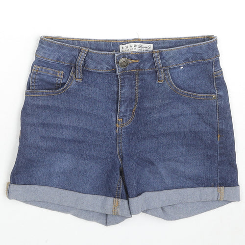Denim & Co. Womens Blue Cotton Hot Pants Shorts Size 8 L3 in Regular Zip