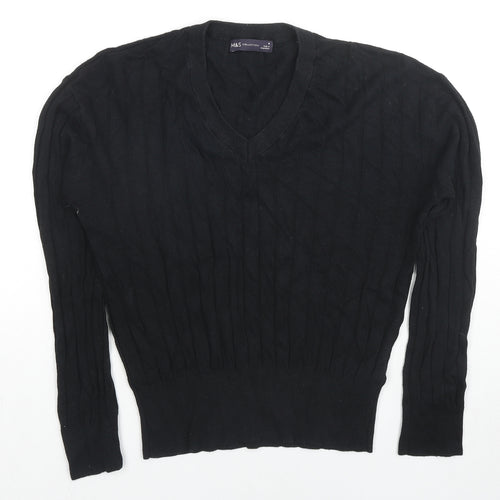 Marks and Spencer Womens Black V-Neck Viscose Pullover Jumper Size M