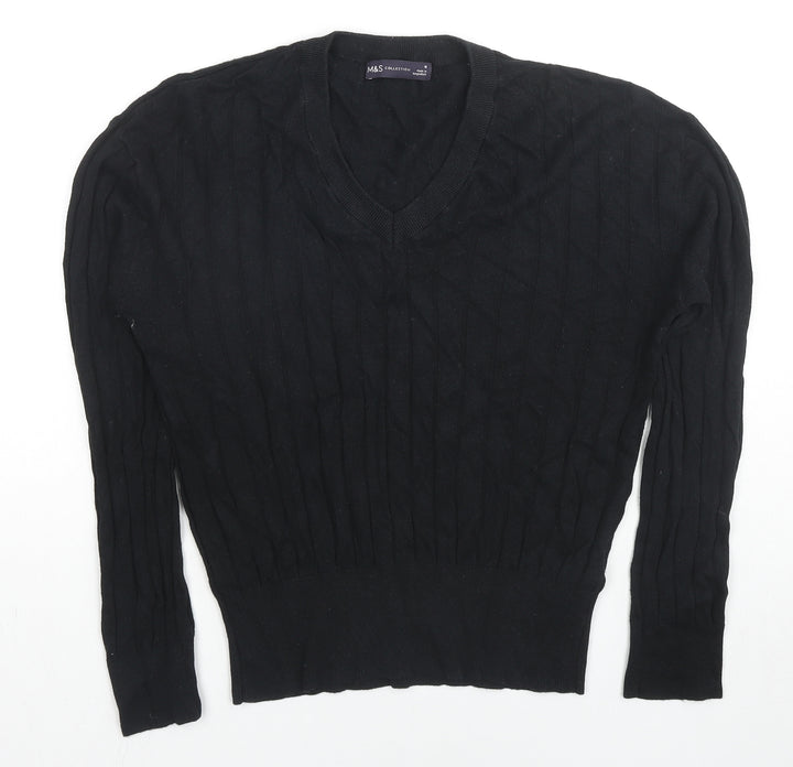 Marks and Spencer Womens Black V-Neck Viscose Pullover Jumper Size M