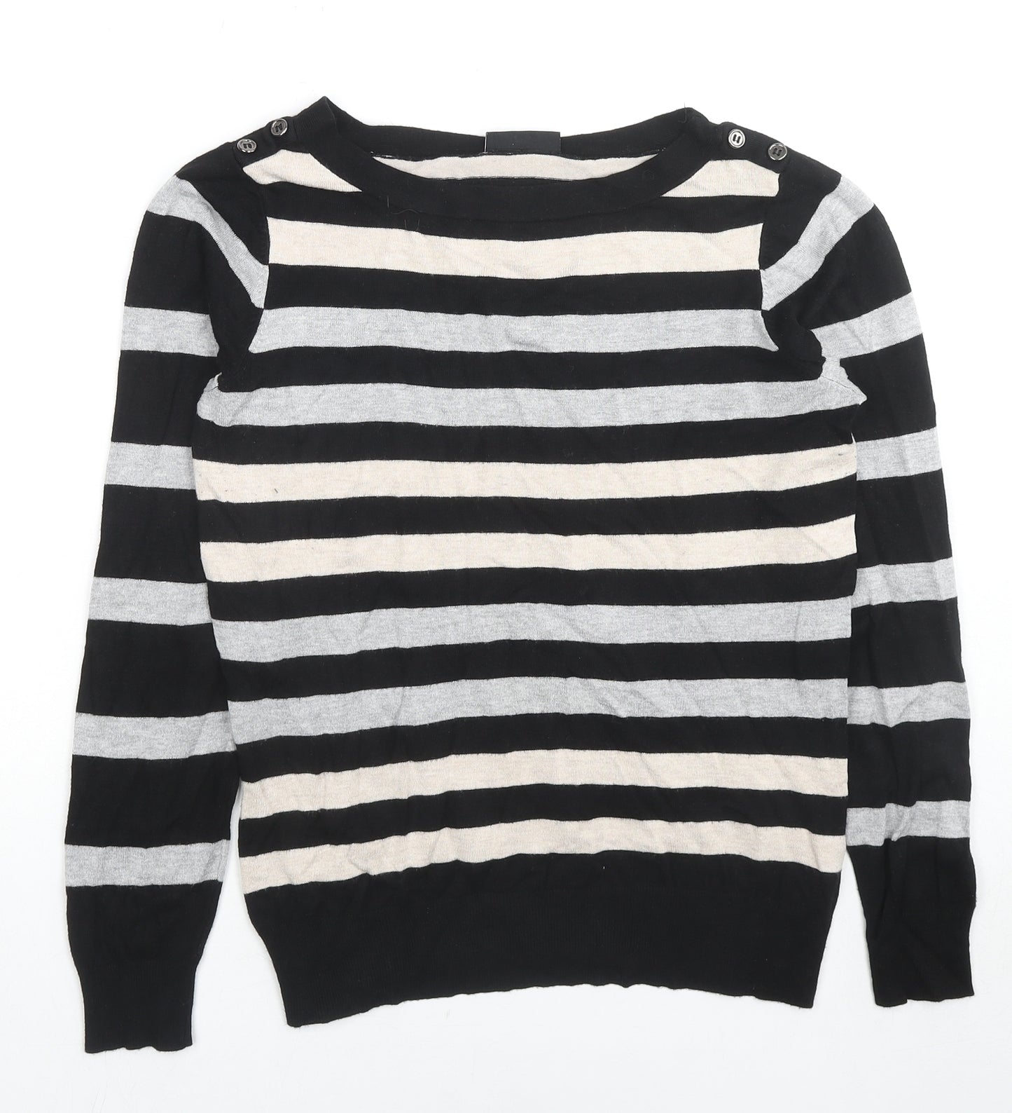 Wallis Womens Black Boat Neck Striped Viscose Pullover Jumper Size 14