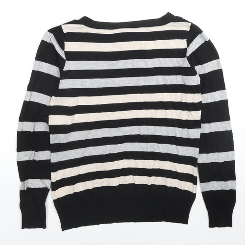 Wallis Womens Black Boat Neck Striped Viscose Pullover Jumper Size 14