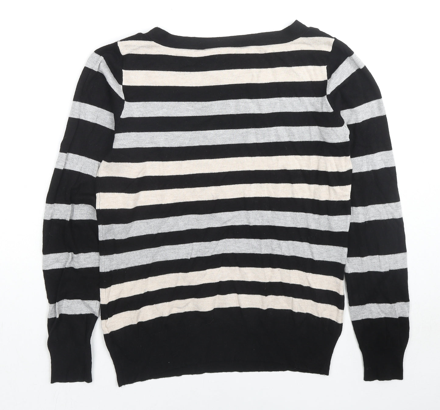 Wallis Womens Black Boat Neck Striped Viscose Pullover Jumper Size 14