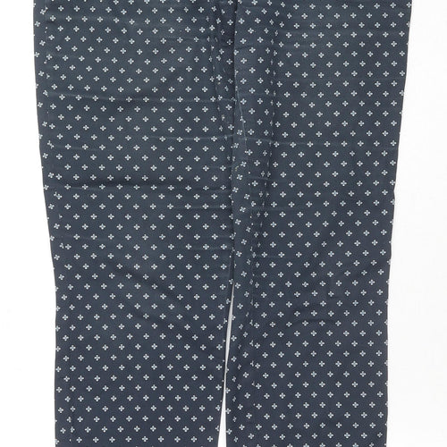 H&M Womens Blue Geometric Cotton Chino Trousers Size 12 L25 in Regular Zip