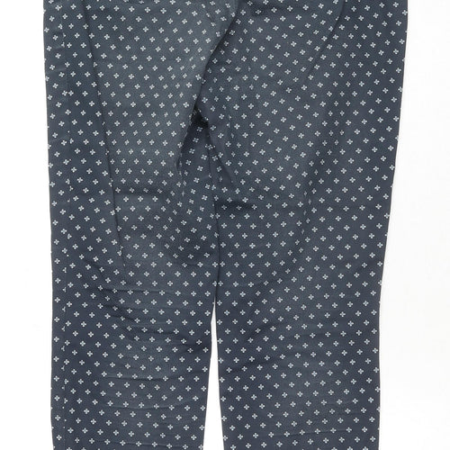 H&M Womens Blue Geometric Cotton Chino Trousers Size 12 L25 in Regular Zip