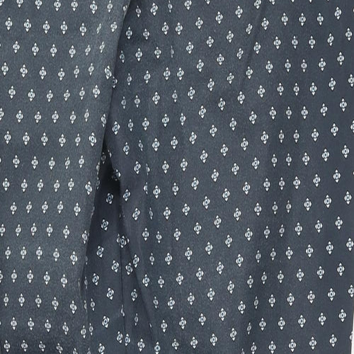 H&M Womens Blue Geometric Cotton Chino Trousers Size 12 L25 in Regular Zip