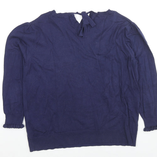 Oasis Womens Blue Round Neck Cotton Pullover Jumper Size M - Flower detail