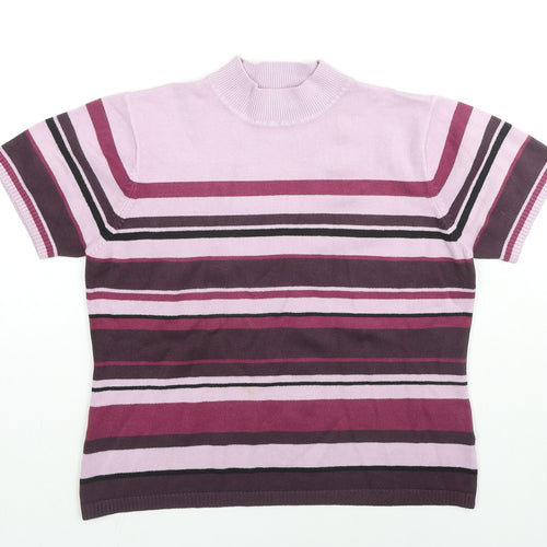 essence Womens Purple Mock Neck Striped Acrylic Pullover Jumper Size 18 - Size 18-20