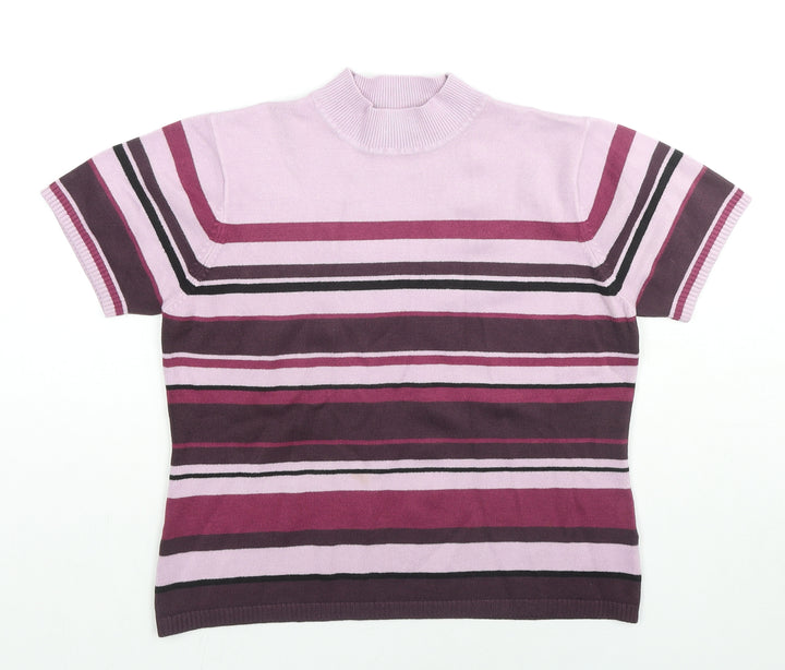 essence Womens Purple Mock Neck Striped Acrylic Pullover Jumper Size 18 - Size 18-20