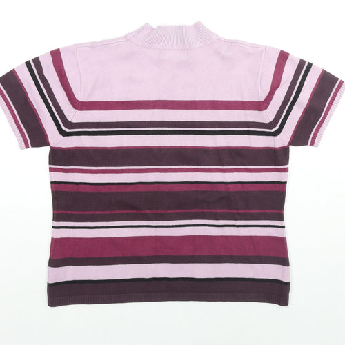 essence Womens Purple Mock Neck Striped Acrylic Pullover Jumper Size 18 - Size 18-20