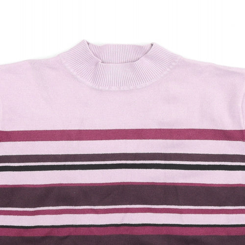 essence Womens Purple Mock Neck Striped Acrylic Pullover Jumper Size 18 - Size 18-20