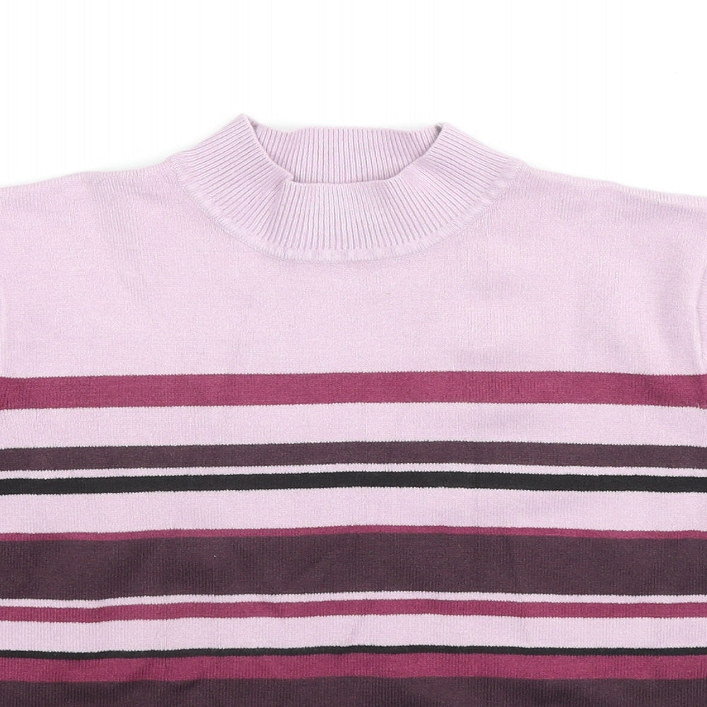 essence Womens Purple Mock Neck Striped Acrylic Pullover Jumper Size 18 - Size 18-20
