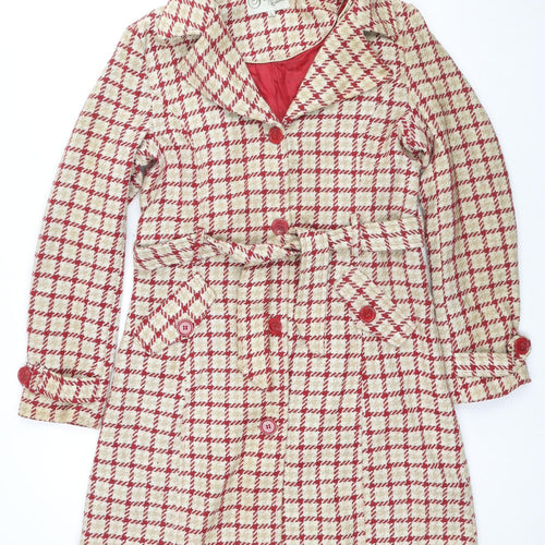 PACO Womens Beige Plaid Overcoat Coat Size S Button