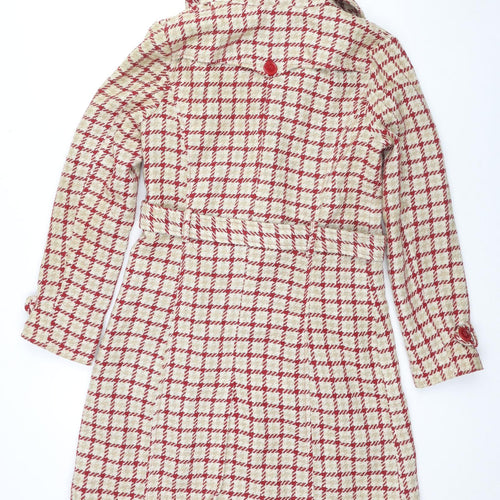 PACO Womens Beige Plaid Overcoat Coat Size S Button