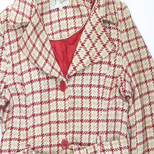 PACO Womens Beige Plaid Overcoat Coat Size S Button