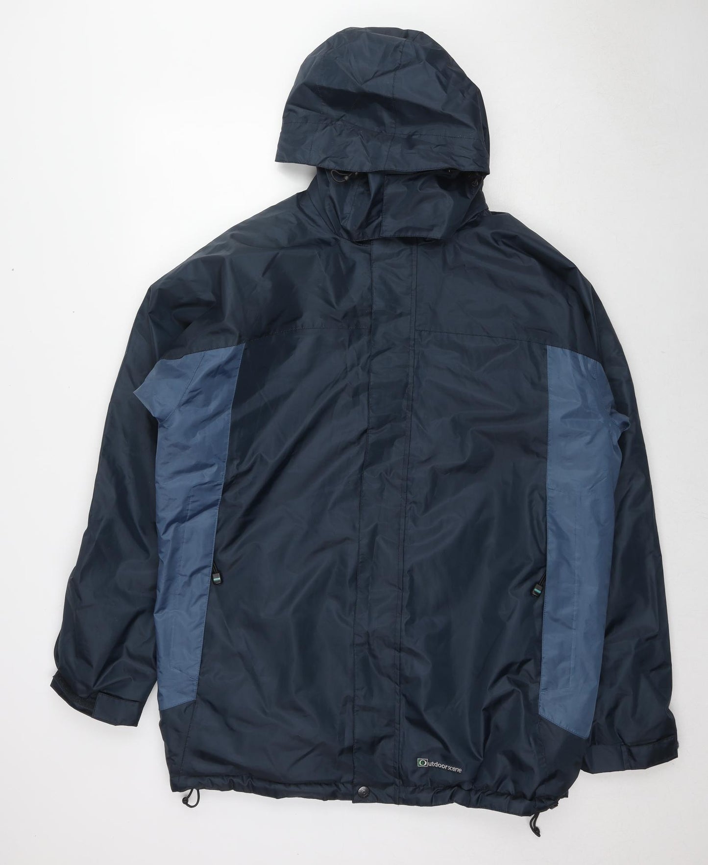 Outdoor Scene Mens Blue Rain Coat Coat Size XL Zip