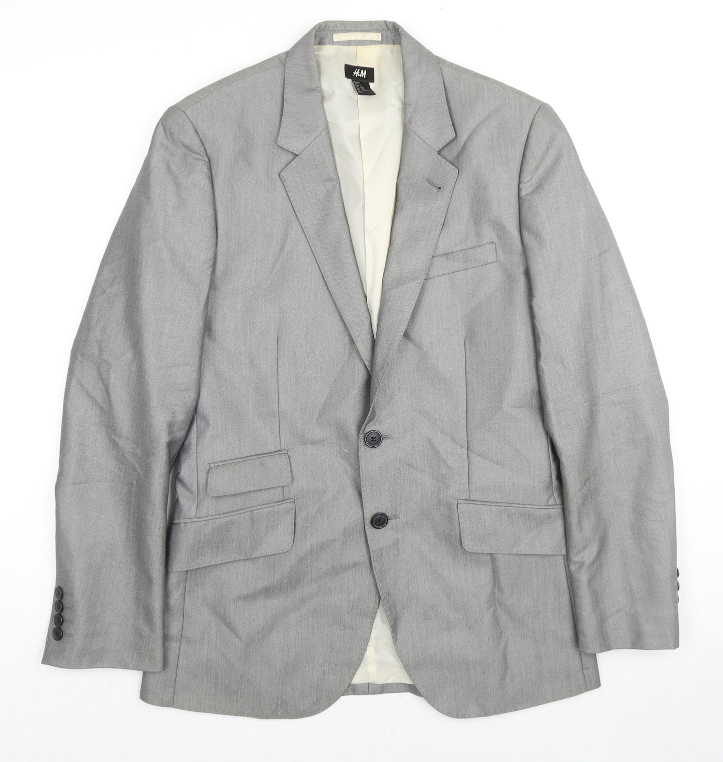 H&M Mens Grey Viscose Jacket Suit Jacket Size 36 Regular