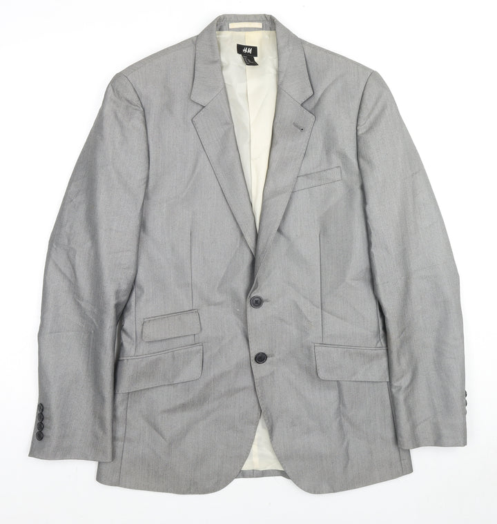 H&M Mens Grey Viscose Jacket Suit Jacket Size 36 Regular
