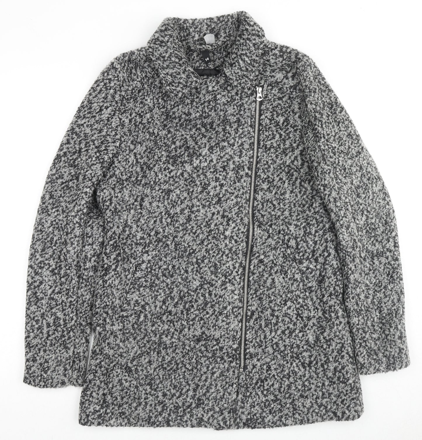 H&M Womens Grey Geometric Overcoat Coat Size 14 Zip