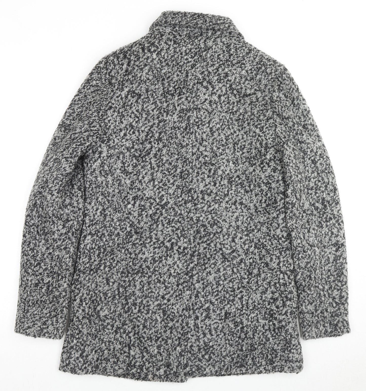 H&M Womens Grey Geometric Overcoat Coat Size 14 Zip