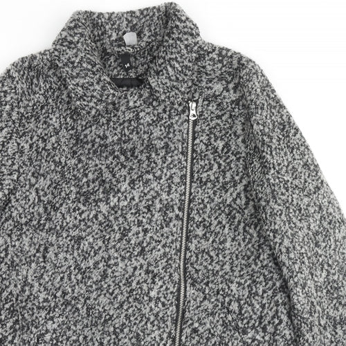 H&M Womens Grey Geometric Overcoat Coat Size 14 Zip