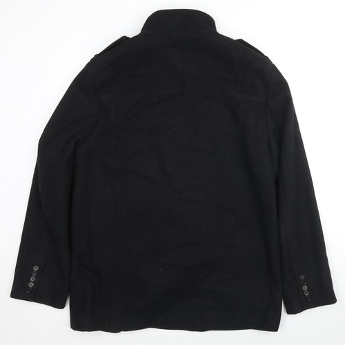 John Lewis Mens Black Pea Coat Coat Size XL Zip