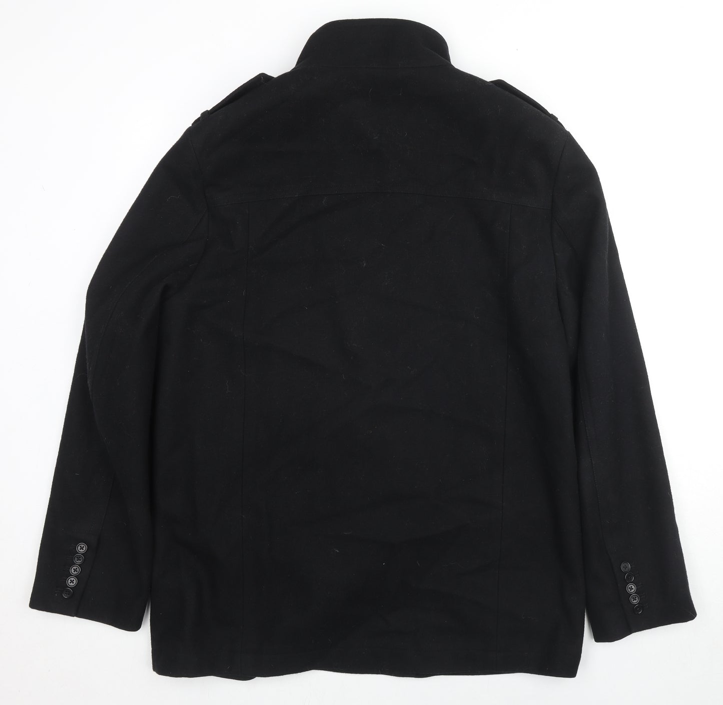 John Lewis Mens Black Pea Coat Coat Size XL Zip