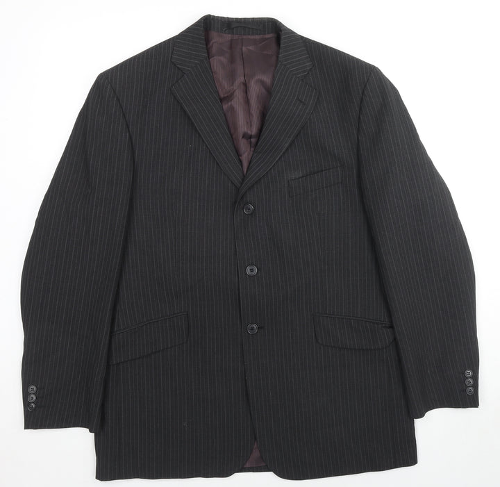 Marks and Spencer Mens Black Striped Polyester Jacket Suit Jacket Size 42 Regular