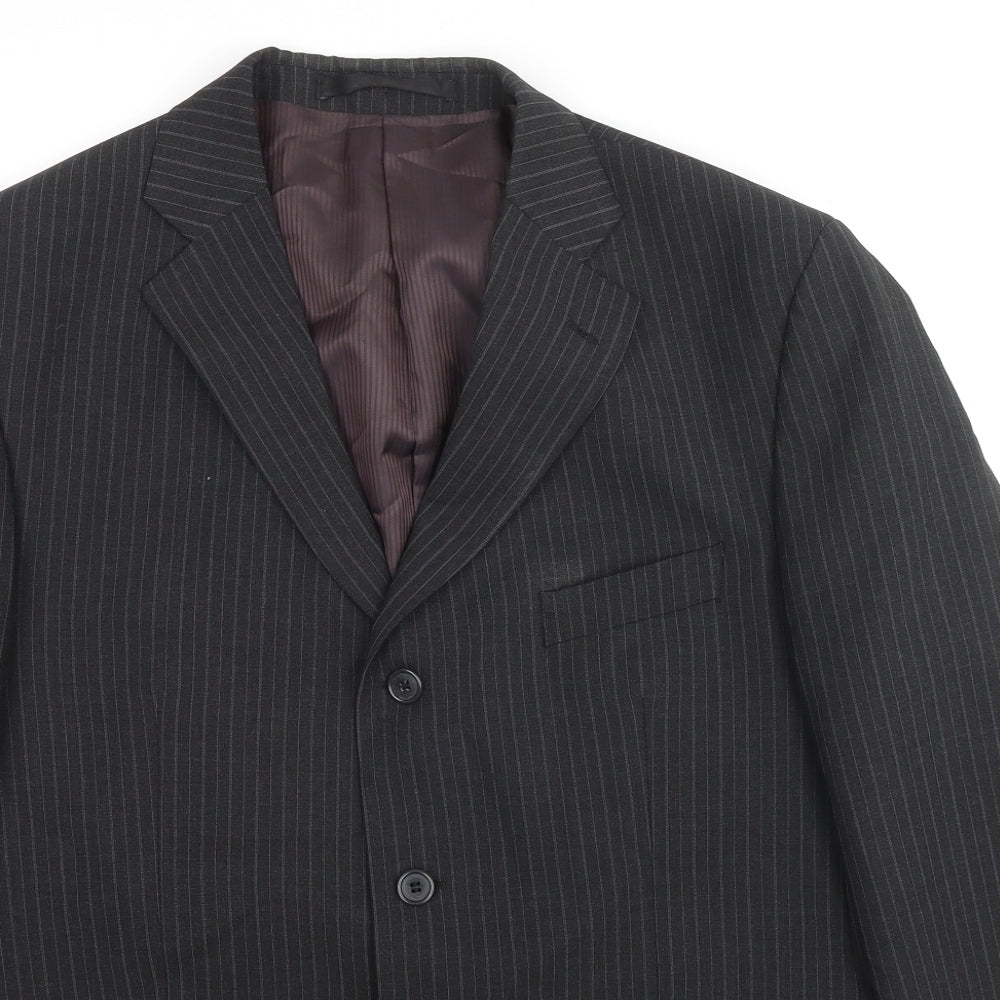 Marks and Spencer Mens Black Striped Polyester Jacket Suit Jacket Size 42 Regular